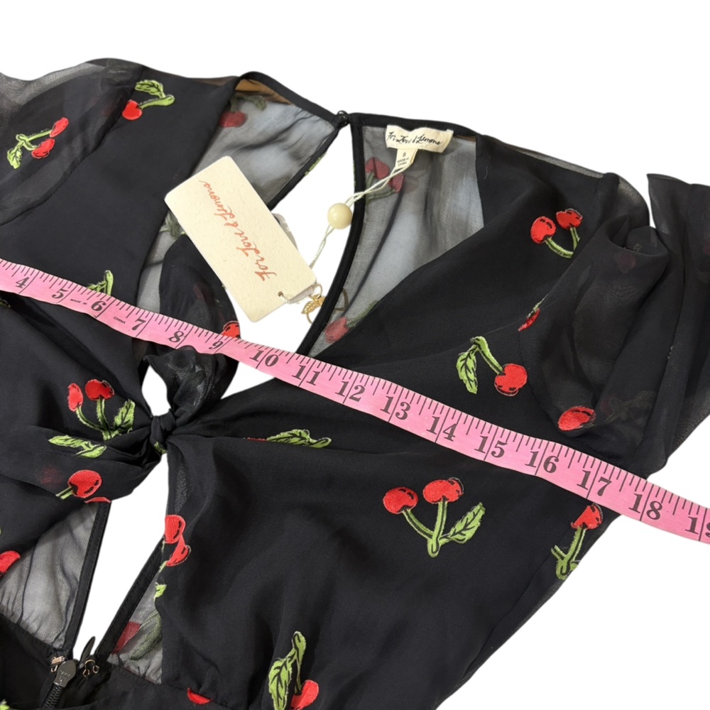 For Love & Lemons Women's Cherry Twist Mini Dress black cherry print S - Picture 9 of 11